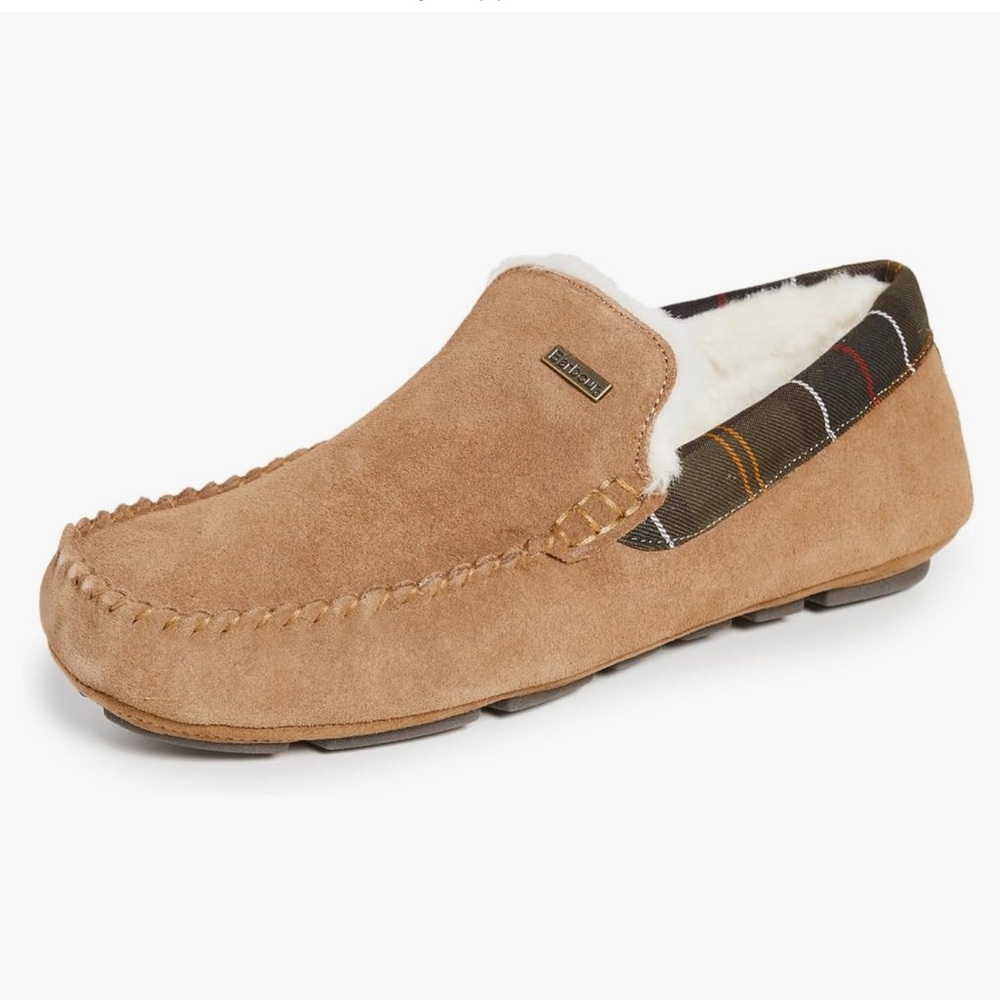 Barbour Men's Suede Monty Slippers Camel Color Size 13 Men’s NIB